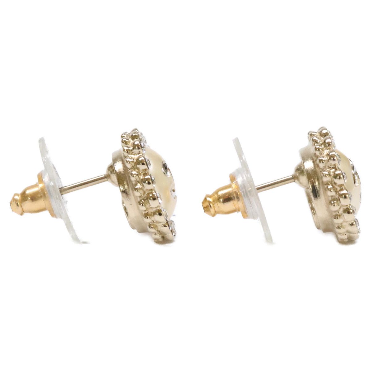 Chanel CC Logo Rhinestone Imitation Pearl Earring — view 4