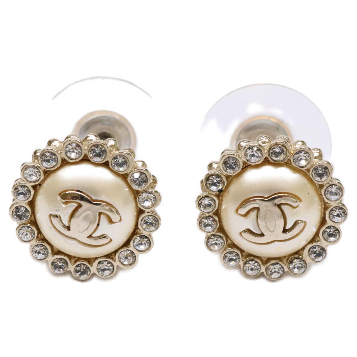 Chanel CC Logo Rhinestone Imitation Pearl Earring