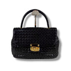Bottega Veneta Top Handle Bag Handbag Turnlock Black Intrecciato Leather