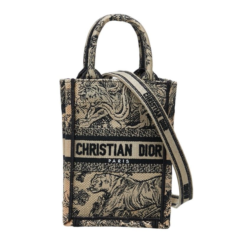 Dior Book Tote Mini Shoulder Bag Phone 2-Way Beige Canvas