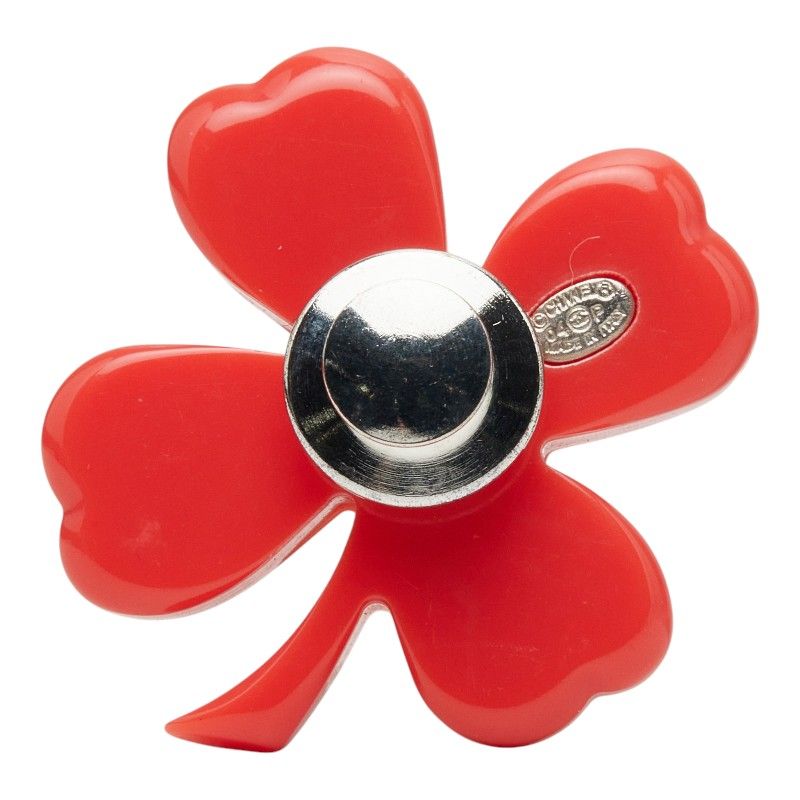 Chanel CC Logo Clover Motif Pin Brooch Pin Batch 04 Red Plastic — view 2