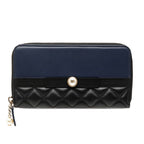 Chanel CC Logo Quilted Zip Around Wallet Black Navy Leather Faux Pearl
