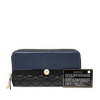 Chanel CC Logo Quilted Zip Around Wallet Black Navy Leather Faux Pearl — view 7
