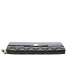 Chanel CC Logo Quilted Zip Around Wallet Black Navy Leather Faux Pearl — view 3