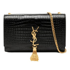 Saint Laurent YSL Logo Kate Tassel Crossbody Chain Shoulder Bag Black Leather
