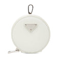 Prada Triangle Logo Coin Case Round Pouch Charm White Patent Leather