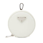 Prada Triangle Logo Coin Case Round Pouch Charm White Patent Leather