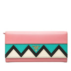 Prada Wallet Pink Multi Color Saffiano Leather