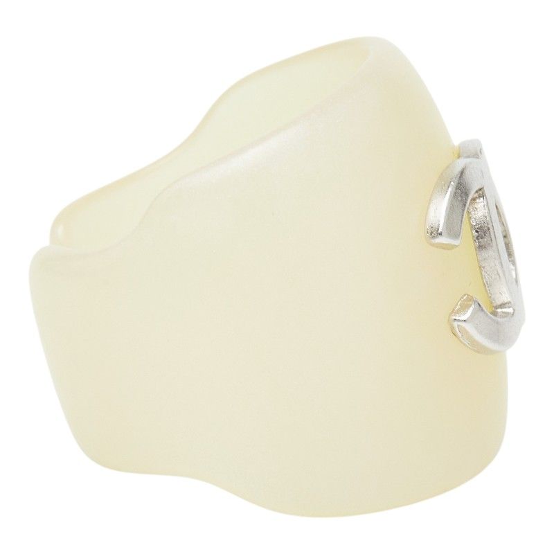 Chanel CC Logo Ring Ivory Silver Plastic — view 4
