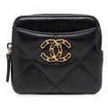 Chanel 19 CC Logo Quilted Zip Coin Purse Card Case Black Lambskin