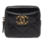 Chanel 19 CC Logo Quilted Zip Coin Purse Card Case Black Lambskin