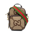Gucci Jumbo GG 2-Way Shoulder Bag Beige Brown Canvas Leather
