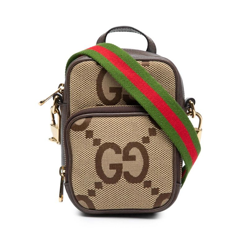 Gucci Jumbo GG 2-Way Shoulder Bag Beige Brown Canvas Leather
