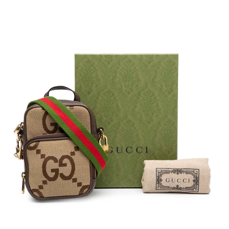 Gucci Jumbo GG 2-Way Shoulder Bag Beige Brown Canvas Leather — view 7