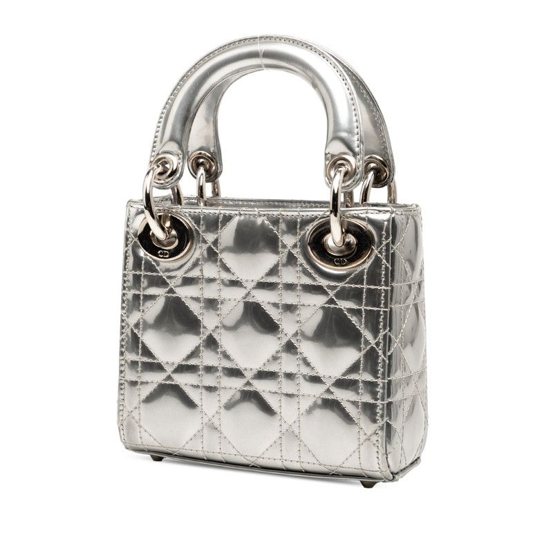 Dior Cannage Baby Lady Dior Nano 2-Way Shoulder Bag Silver Patent Leather — view 2