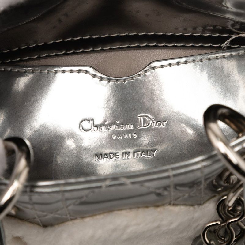 Dior Cannage Baby Lady Dior Nano 2-Way Shoulder Bag Silver Patent Leather — view 6