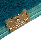 Chanel CC Logo Boy 20 Mini Chain Shoulder Bag Blue Green Shearling Leather — view 4