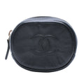 Chanel Coin Purse CC Logo Round Leather Black Gold