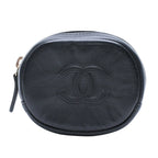 Chanel Coin Purse CC Logo Round Leather Black Gold