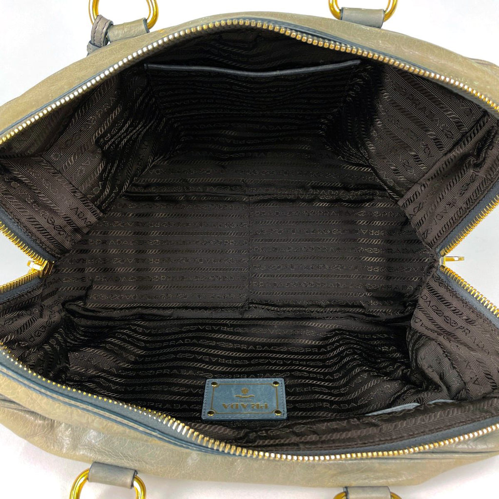 Prada Logo Handbag 2-Way Leather Blue — view 6