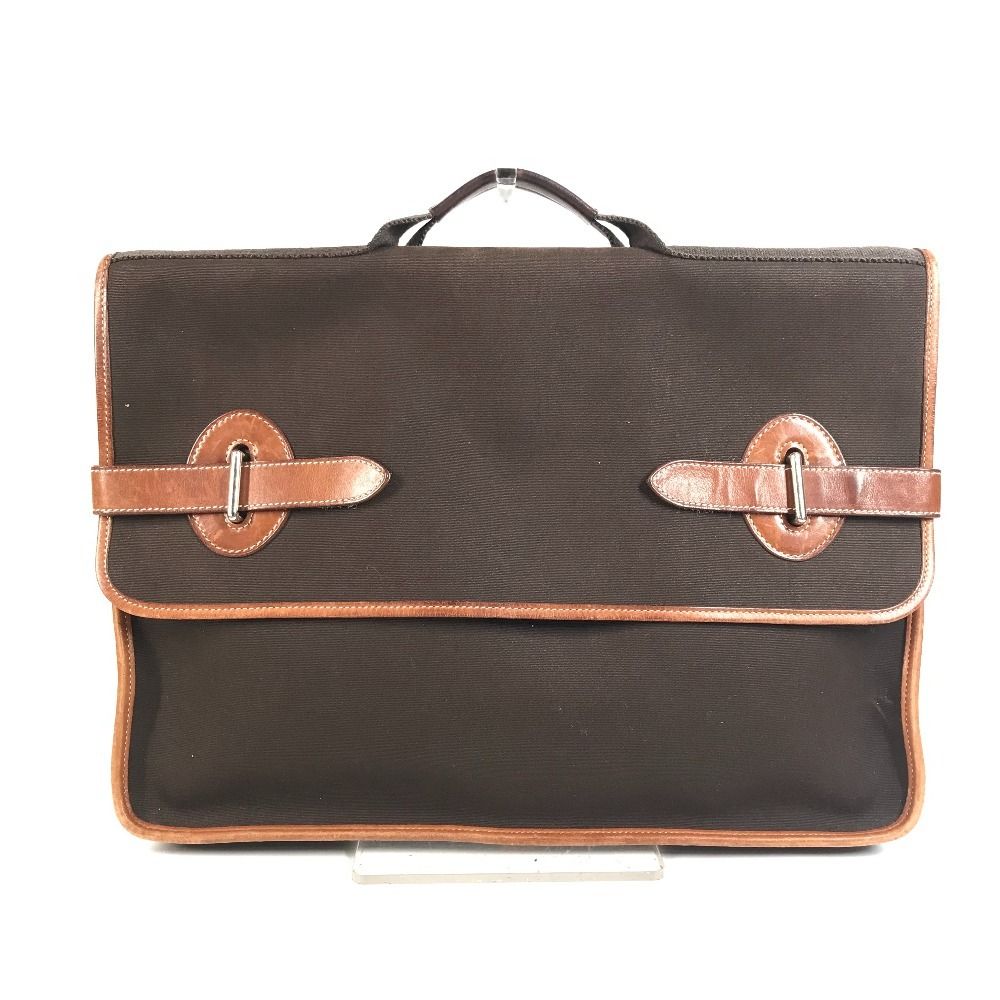 Hermes Business Bag Buenaventura MM Leather Canvas Brown
