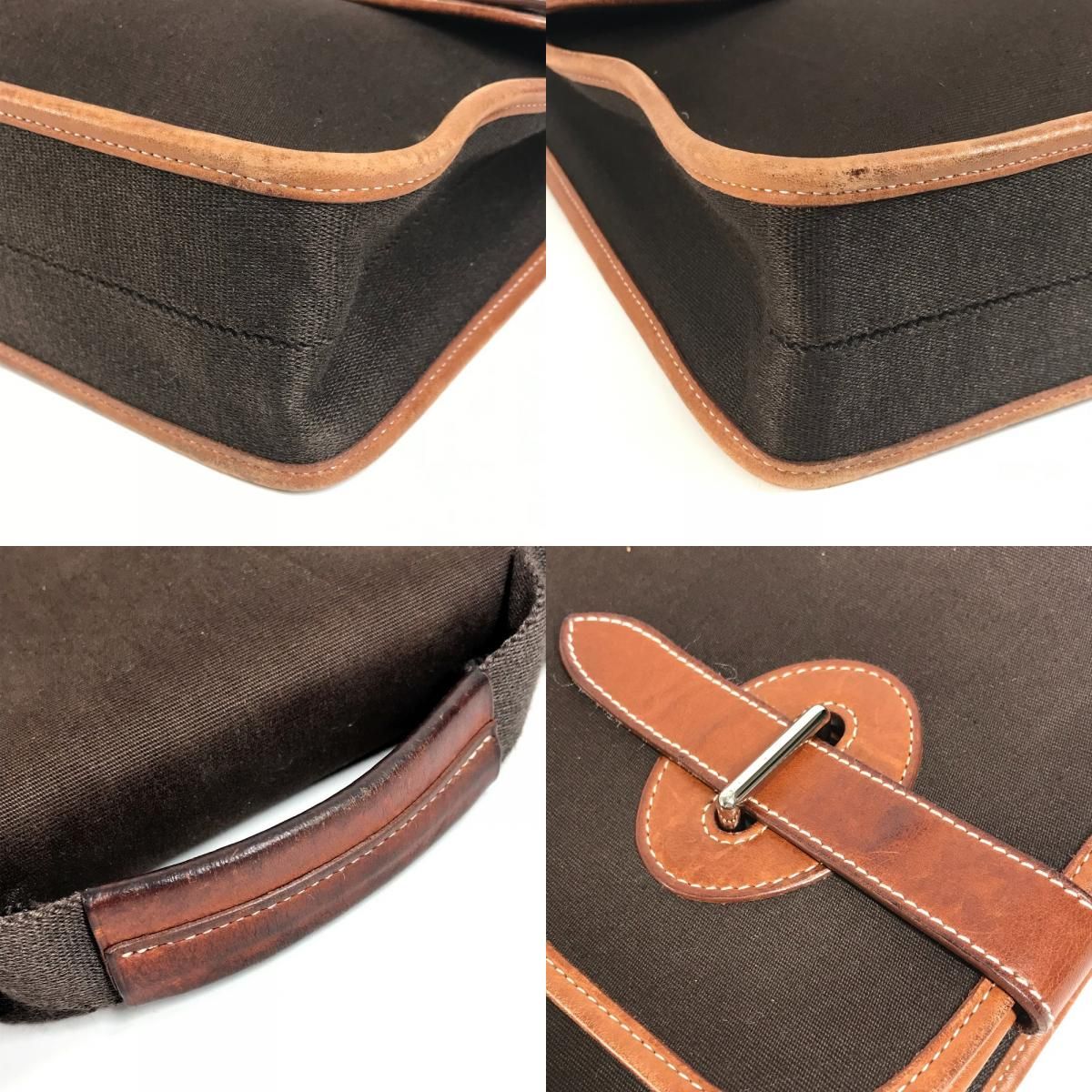 Hermes Business Bag Buenaventura MM Leather Canvas Brown — view 7