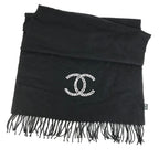 Chanel Scarf Faux Pearl Cashmere Black