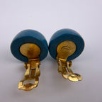 Chanel CC Logo Earrings Blue Gold Vintage — view 2