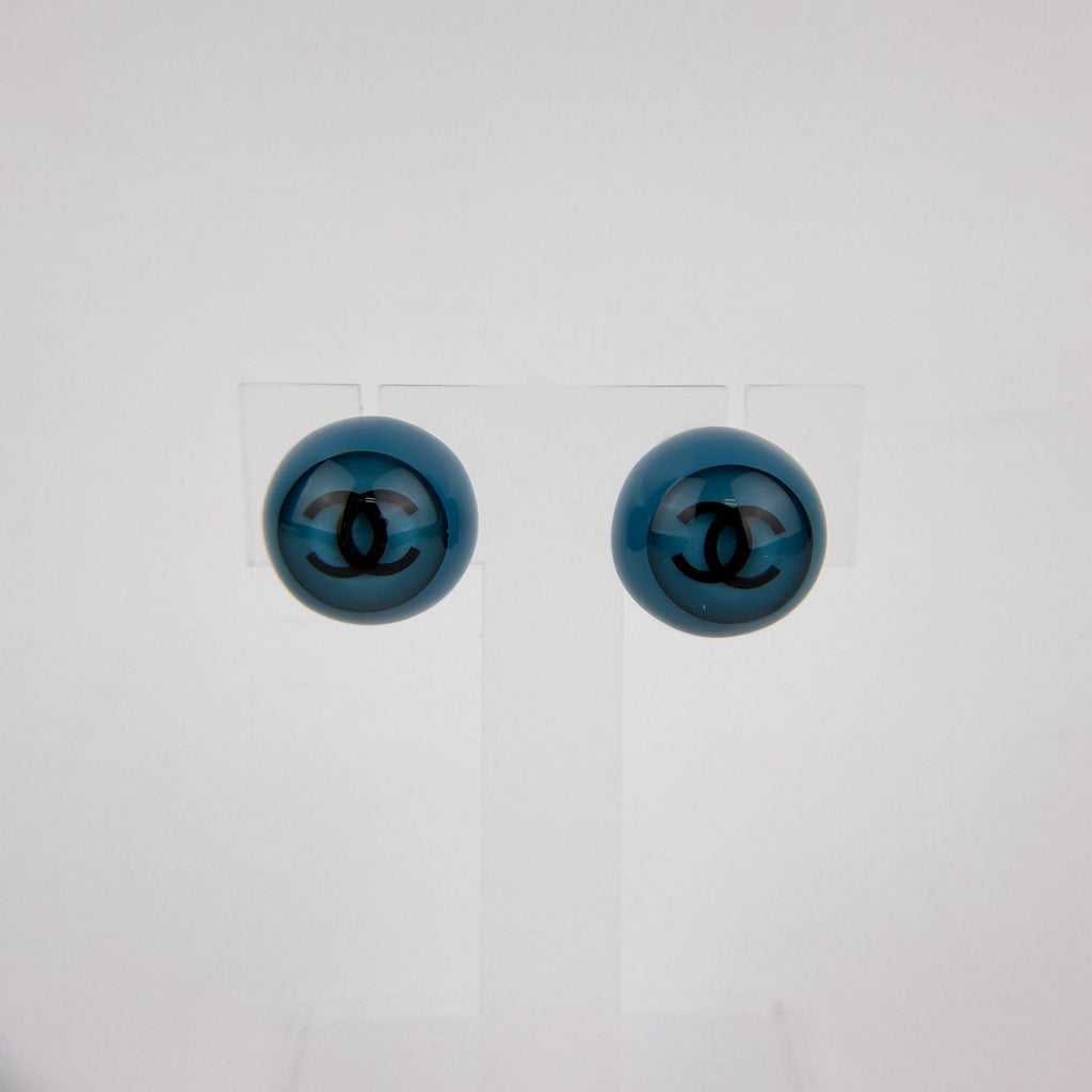 Chanel CC Logo Earrings Blue Gold Vintage