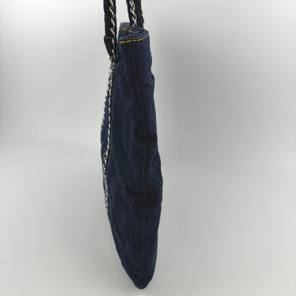 Chanel CC Logo Quilted Tote Shoulder Blue Denim Vintage — view 4