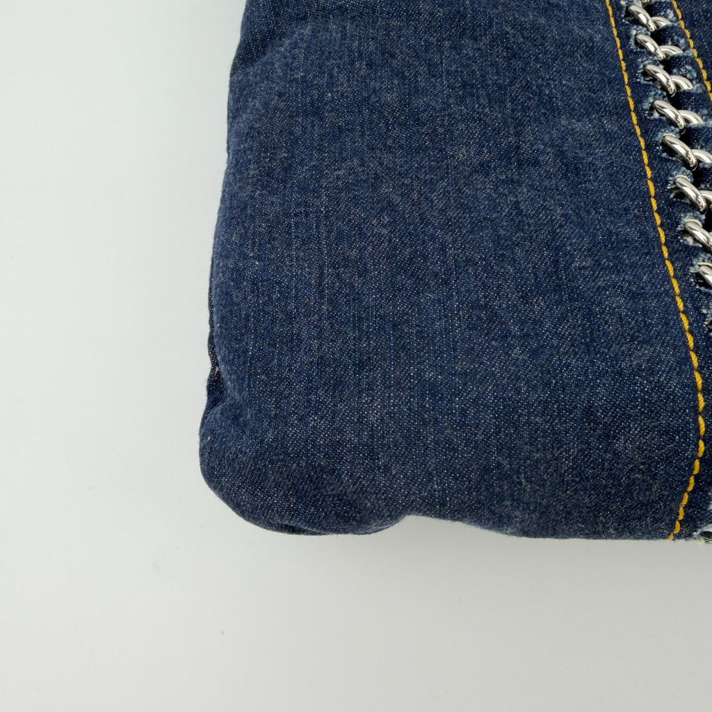 Chanel CC Logo Quilted Tote Shoulder Blue Denim Vintage — view 6