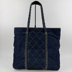 Chanel CC Logo Quilted Tote Shoulder Blue Denim Vintage — view 2