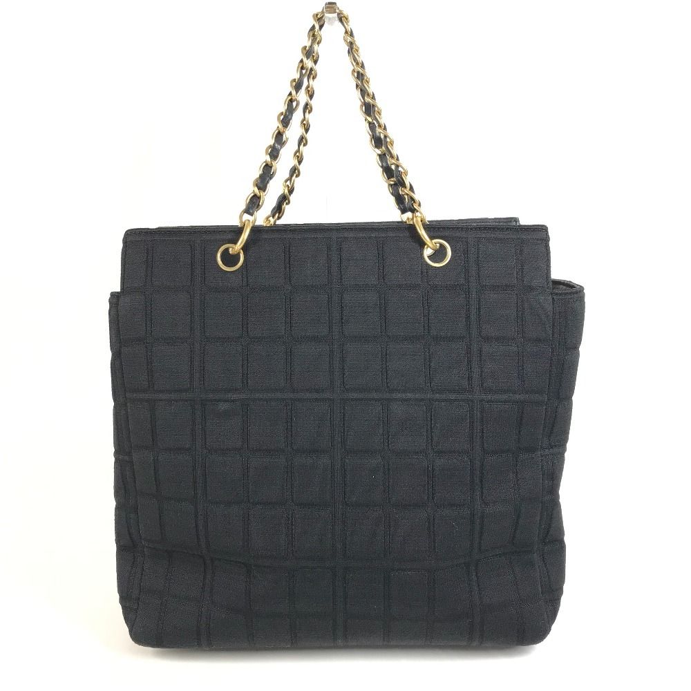 Chanel Shoulder Bag CC Logo Choco Bar Cotton Black — view 2