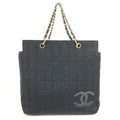 Chanel Shoulder Bag CC Logo Choco Bar Cotton Black