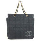 Chanel Shoulder Bag CC Logo Choco Bar Cotton Black