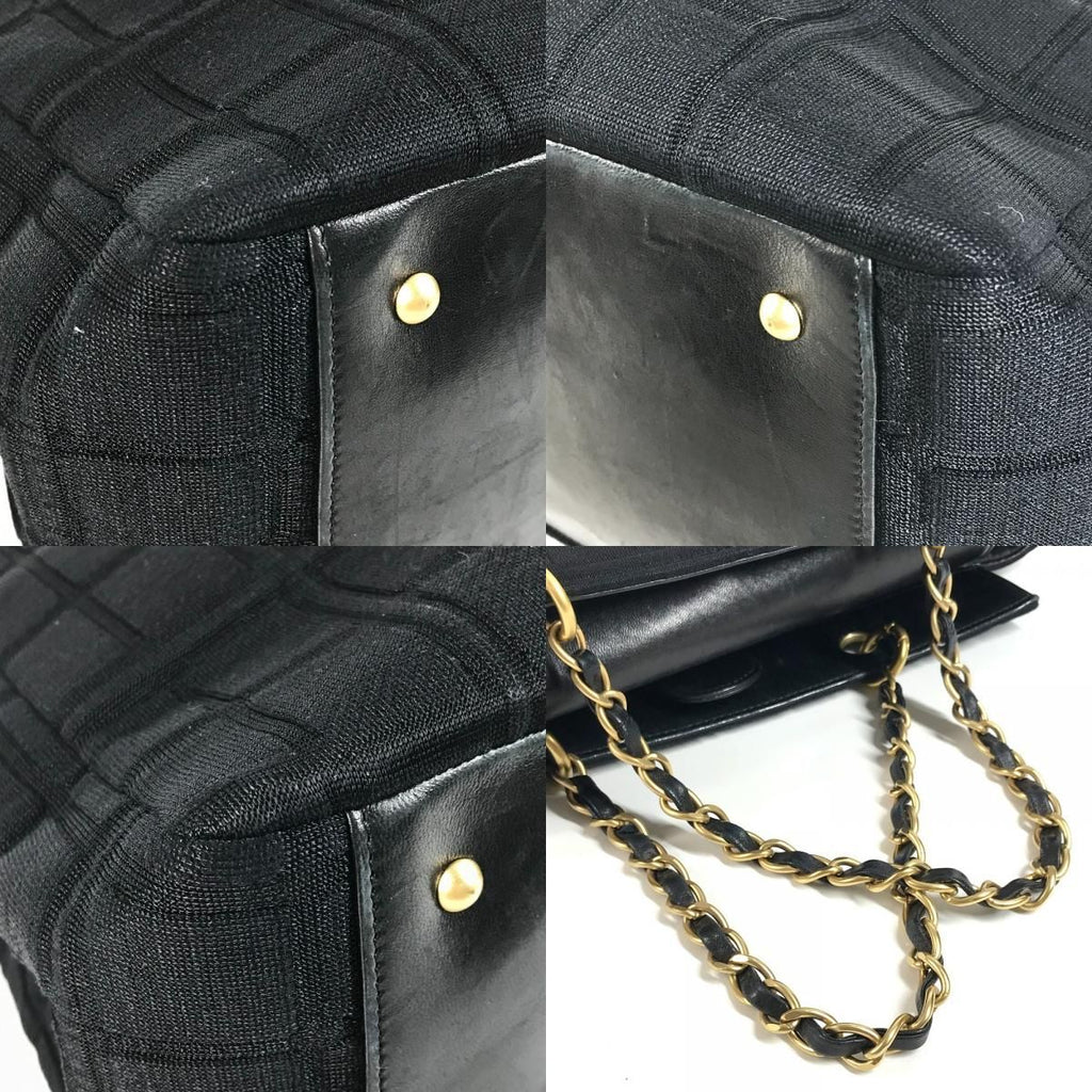 Chanel Shoulder Bag CC Logo Choco Bar Cotton Black — view 7