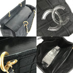 Chanel Shoulder Bag CC Logo Choco Bar Cotton Black — view 8