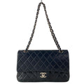 Chanel Shoulder Bag Double Flap Quilted Black Chain Silver Lambskin