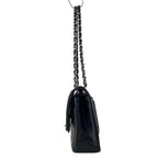 Chanel Shoulder Bag Double Flap Quilted Black Chain Silver Lambskin — view 4