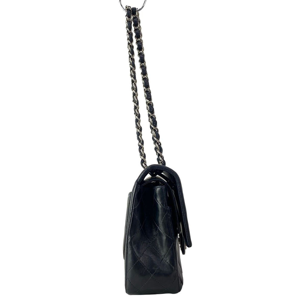 Chanel Shoulder Bag Double Flap Quilted Black Chain Silver Lambskin — view 2