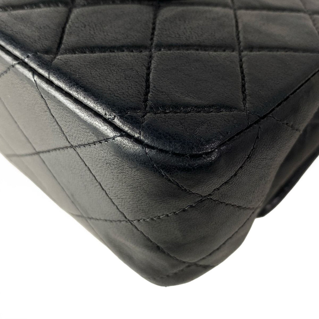 Chanel Shoulder Bag Double Flap Quilted Black Chain Silver Lambskin — view 8