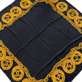 Chanel Scarf Black Gold CC Logo Chain Pattern Silk