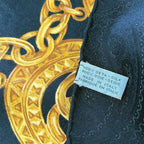 Chanel Scarf Black Gold CC Logo Chain Pattern Silk — view 3