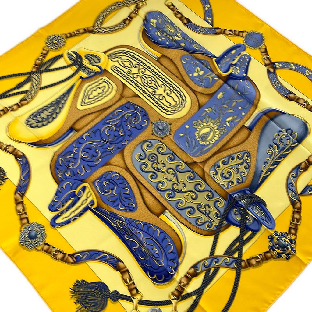 Hermes Scarf Carre 90 Yellow Blue Festival Des Amazones Silk