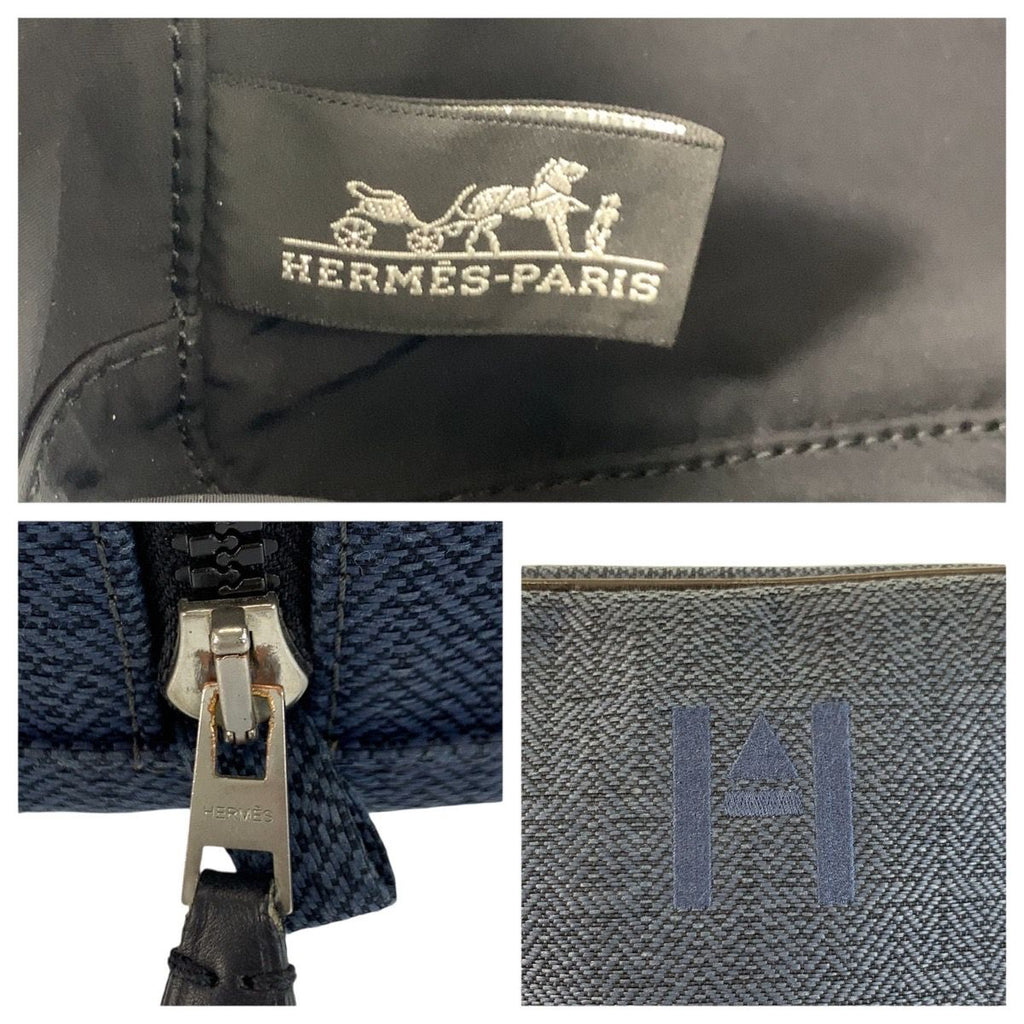 Hermes Globe Trotter MM Navy Black Silver Toilche Blanc Pouch Clutch — view 3