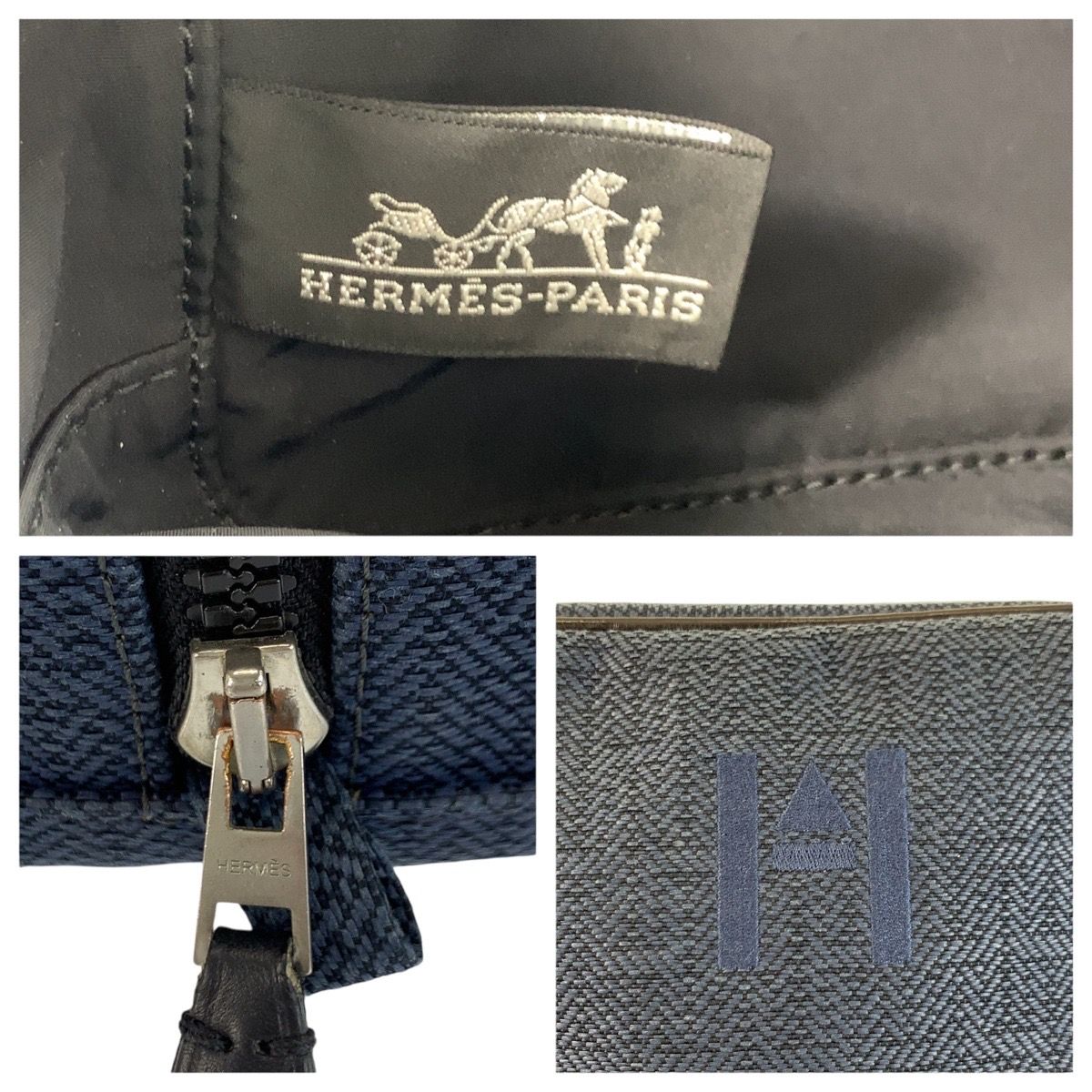 Hermes Globe Trotter MM Navy Black Silver Toilche Blanc Pouch Clutch — view 3