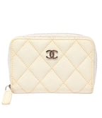 Chanel Coin Case Card Silver Caviar Leather Quilted