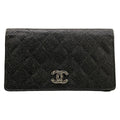 Chanel Wallet Quilted Black Silver Lame