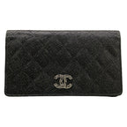 Chanel Wallet Quilted Black Silver Lame