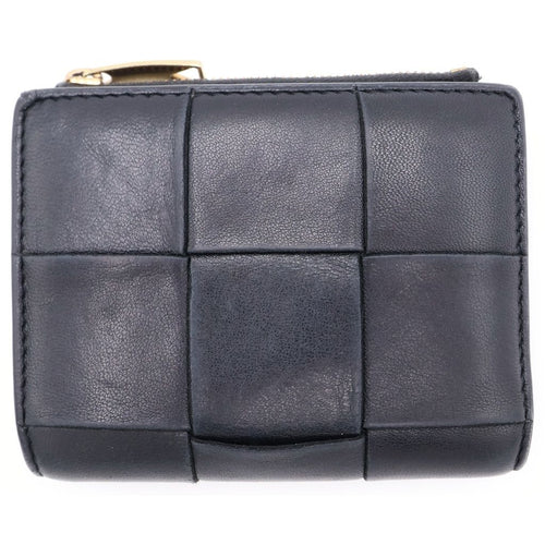 Bottega Veneta Maxi Intrecciato Compact Wallet Bifold Black Leather Gold